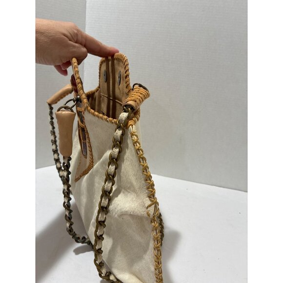 Vtg Sharif Studio handmade Genuine leather haircalf shoulder bag natural stone - Picture 3 of 11